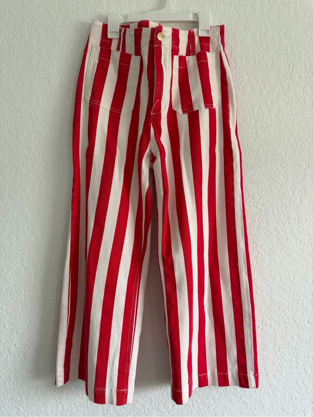 SHEIN Red and White Striped Ankle-Length Wide-Leg Pants